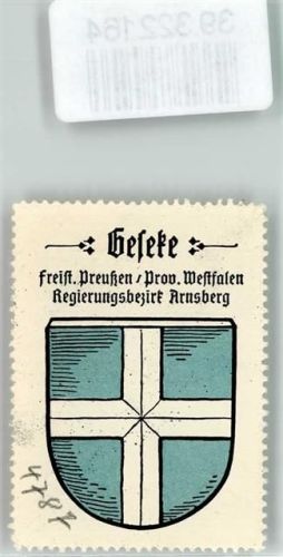 Geseke Vignette Wappen Freistaat Preußen Prov. Westfalen Regierungsbezirk Arnsberg