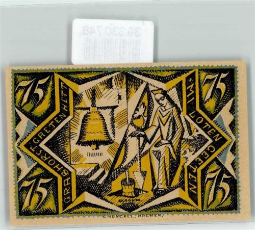 27239 W2832 Twistringen Notgeldschein Notgeld 75 Pfennig Glocke Frau Spaten Sparkasse 1921