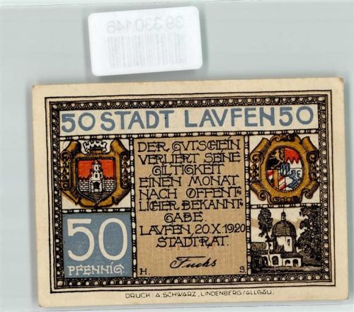 Laufen 1920 Notgeld 50 Pfennig Stadt Laufen Nr. 08459