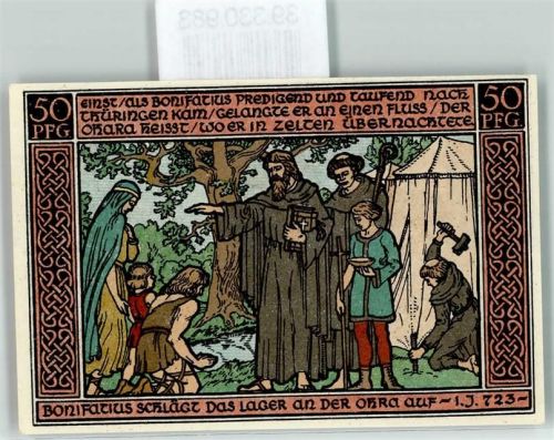 Ohrdruf Notgeld 50 Pfennig Bonifacius Lager Ohra Säule engel Schwert Waage