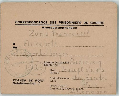 Auxonne Kriegsgefangenenpost Kuhrt
