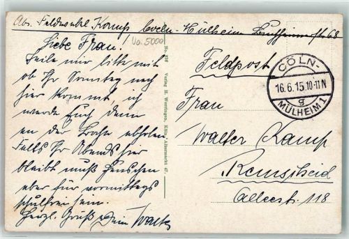 Köln Mülheim 901 1915 Feldpost WK I