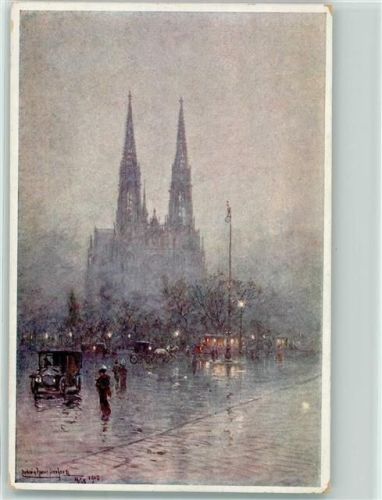 Wien Votivkirche Auto Kutsche Beleuchtung sign. Ludwig Hans Fischer
