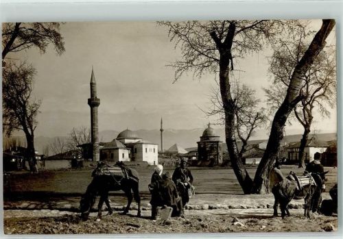 Skopje 1917 Moschee Minarett Lastenesel Ort handschriftlich