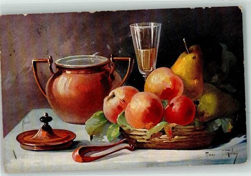 1915 Stilleben Obst im Korb Sekt TSN Serie 1488
