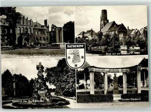 Rathenow Kreishaus mit WN Mahnmal Blick auf die Altstadt Denkmal des Gr.Kurfürsten Denkmal Duncker