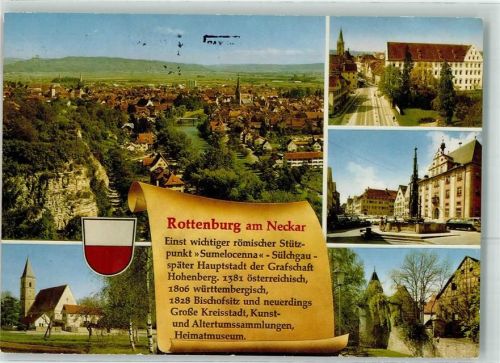 Rottenburg Chronikkarte Marktplatz Brunnen Rathaus Oldtimer