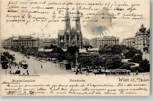 Wien 1902 Maximilianplatz mit Votivkirche Straßenbahn