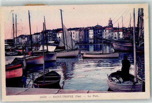 Saint-Tropez Le Port Hafen Ruderboot Schiff Segel Turm Mann