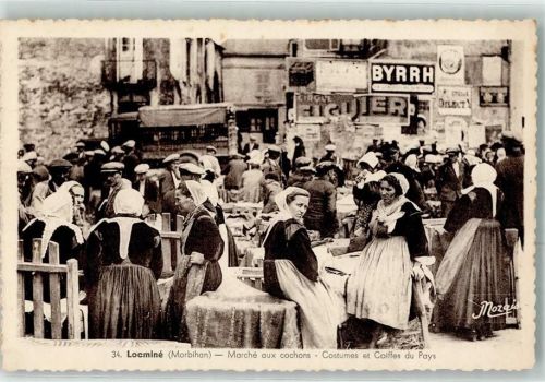 Locmine Marche aux cochons Tracht Marktszene