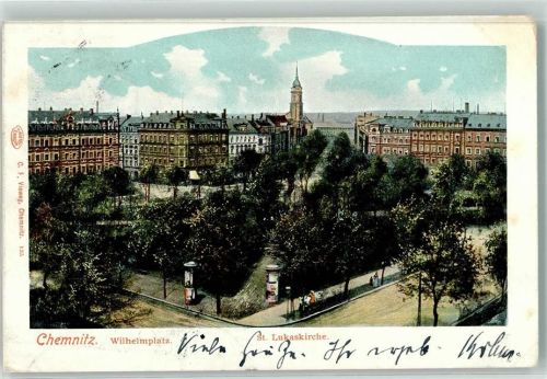 Chemnitz 1904 Wilhelmplatz St. Lukaskirche Litfaßsäule