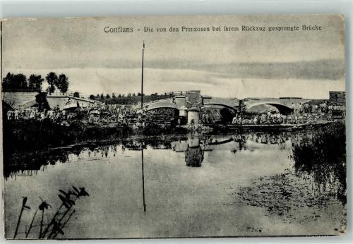 Conflans-Sainte-Honorine 1918 die von den Franzosen bei ihrem Rückzug gesprengte Brücke