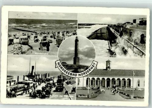 Norderney 1957 Nordstrand Leuchtturm Sturmflut Ankunft der Dampfer Kurhaus