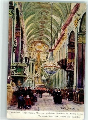 Tschenstochau 1940 sign.Cieskewski Basilika innen Feldpost WK II Polizei-Bat. 72 1. Komp.