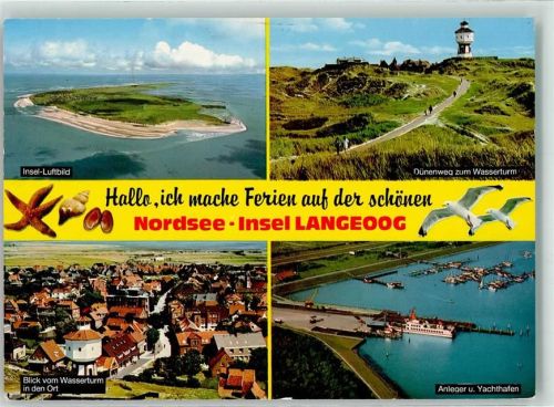Langeoog 1988 Fliegeraufnahme der Insel Wasserturm Fähranleger Jachthafen