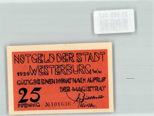 Westerburg 25 Pfennig Notgeld 1920 Blumen Rot Schwarz