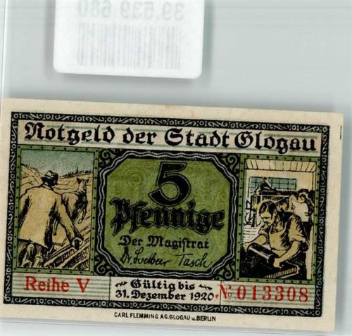 Glogau 1920 Notgeld 5 Pfennig