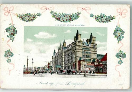 Liverpool 1917 Bahnhof Lithographie
