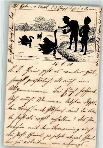 sign. Carus Kinder Schwäne Scherenschnitt Berliner Tierschutz Verein Feldpost Nr.27