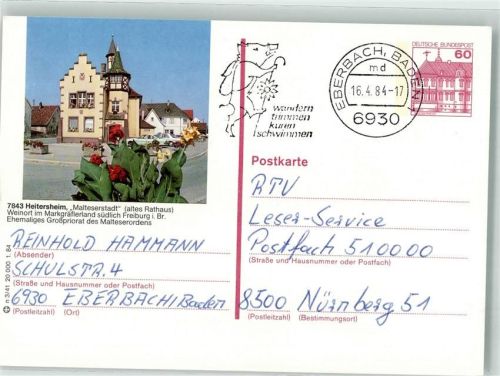 Heitersheim 1984 Rathaus Ganzsache