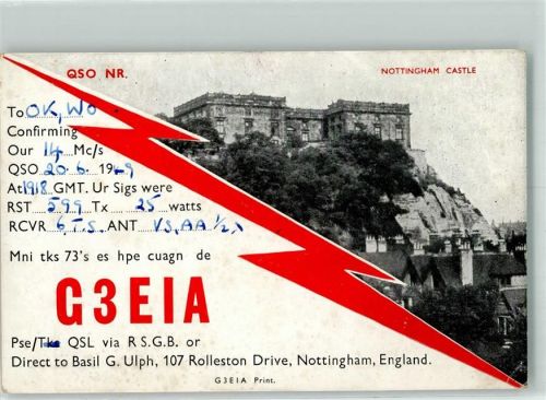 Nottingham 1949 KEINE AK Amaterufunk QSL-Karte Schloss