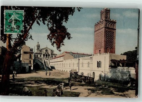 Oran 1910 Place de la Perle Kirche Ort lt. Stempel