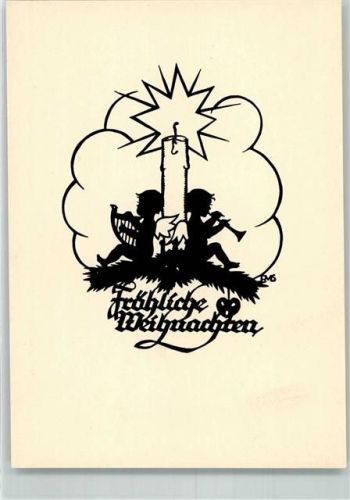 Scherenschnitt Weihnachten Zwei Engel mit Harfe und Flöte Hessischer Heimatverlag Chlodwig Rinck