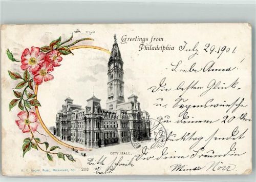 Philadelphia 1901 Rathaus Lithographie