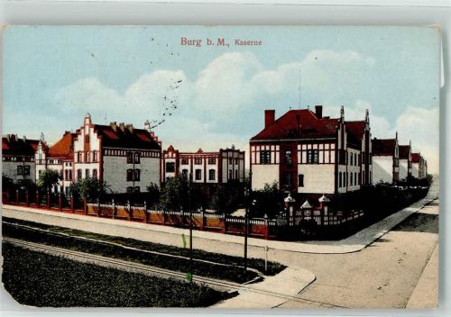 Burg 1917 Kaserne Stempel Hilfslazarett Loge Burg b. M. Ecke ab