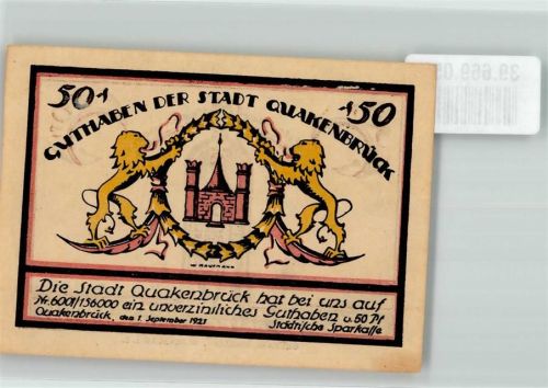 Quakenbrück 1921 50 Pf. Guthaben der Stadt Eiserner Burgmann
