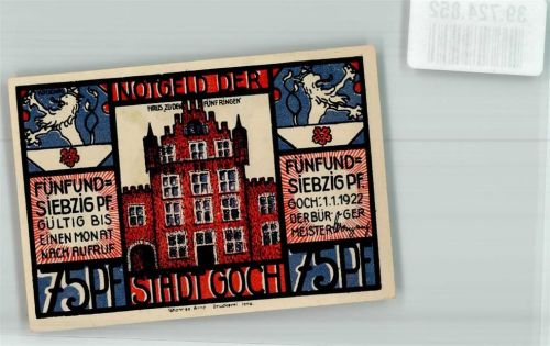 Goch 1922 75 Pfennig Haus zu den Fünf Ringen