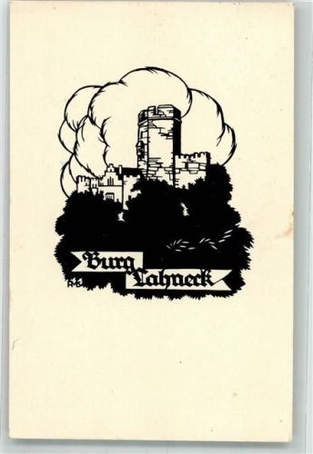 Lahneck 1943 sign. Schwindt, A.M. Burg Bahnpost Köln-Frankfurt Zug 100 Scherenschnitt