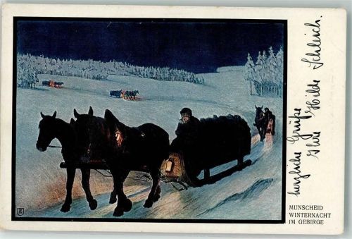 1917 sign. Munscheid Winternacht im Gebirge B.G. Teubner