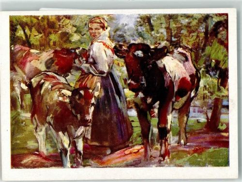 sign. Paul Meissner Mädchen mit Kühen Karte Nr. 2858