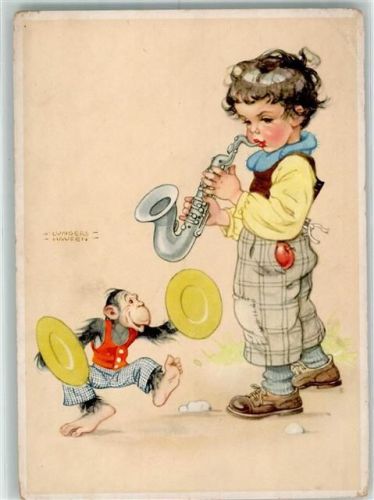 Affe tanzt zu der Musik eines kleinen Jungen mit Klarinette Verlag Carl Werner Nr. 1026