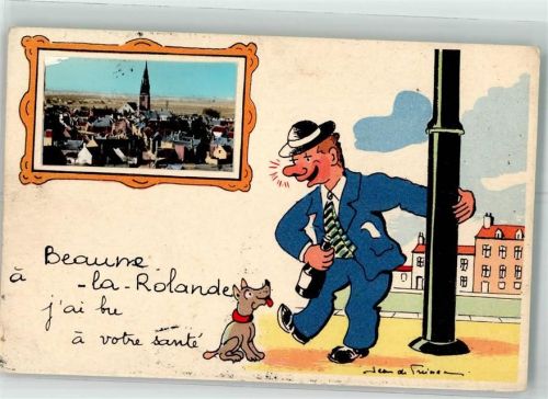 Beaune-la-Rolande 1953 Humor Hund Trinker
