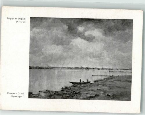Nijmegen Angler auf dem Waal vor der Stadtsilhouette Ausstellung der Dom-Galerie in Köln