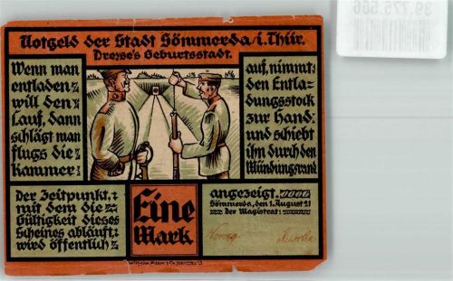 Sömmerda 1921 Eine Mark Dreyse`s Geburtsstadt