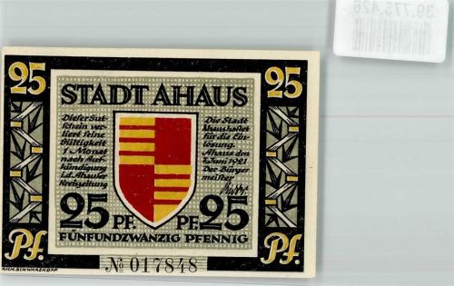 Ahaus 1921 25 Pfennig No. 017848 Standbild d. Professors Dr. H. Landois