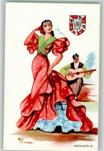 Frau Flamenco Wappen Gitarre Andalusien sign. Gumier Nr.62