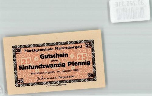 Marktschorgast 1921 25 Pfennig Gutschein Die Rose Altes Stadtwappen