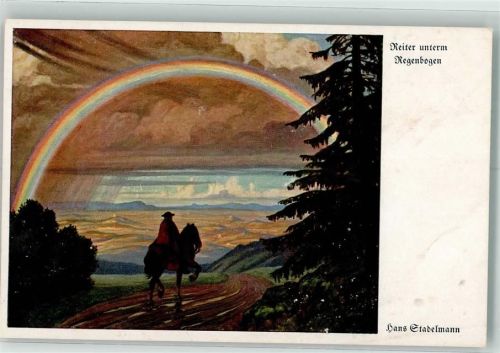 Gemälde von Hans Stadelmann Reiter unter dem Regenbogen Regenbogen Gebrauchsspuren