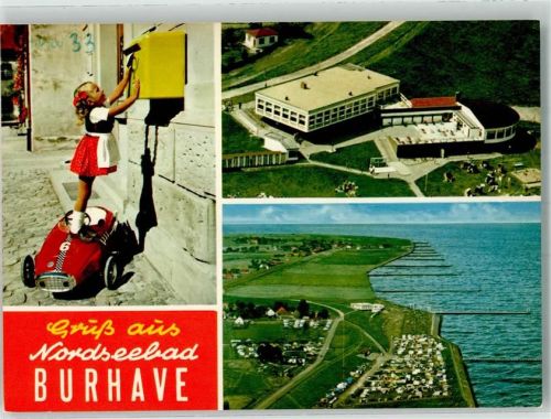 26969 W2890 Burhave , Kr Wesermarsch - Fliegeraufnahme Campingplatz Gasthaus Kind mit Tretauto Tracht
