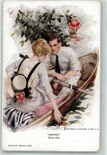 Frau Paar Ruderboot Verlag Reinthal und Newman Nr.769 Fisher, H. Künstlerkarte