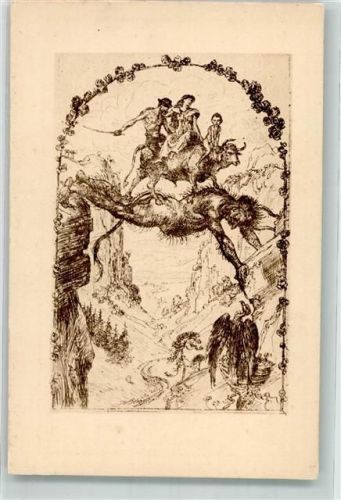sign. Welti Albert Die Teufelsbrücke Geier Stier Frau Kunstwart Bildkarte Nr.190