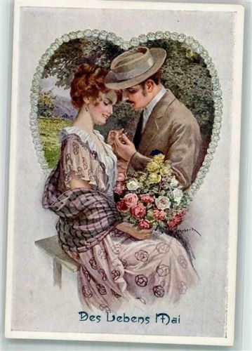 Des Lebens Mai Frau Paar Rosen WRB Serie 22-154 Schubert, H. Künstlerkarte