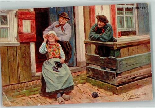 sign. Gerstenhauer Joh. Holzschuhe Tracht W. de Haan Serie S.