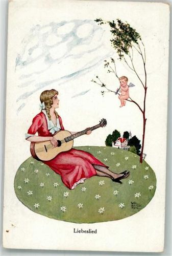 Liebeslied Frau mit einer Gitarre Amor mit einer Fllöte