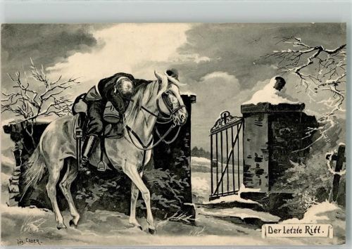 1915 sign. Gaber Tödlicher getroffener deutscher Kavallerist auf seinem Pferd Winter Verlag Karl Voegels 1007