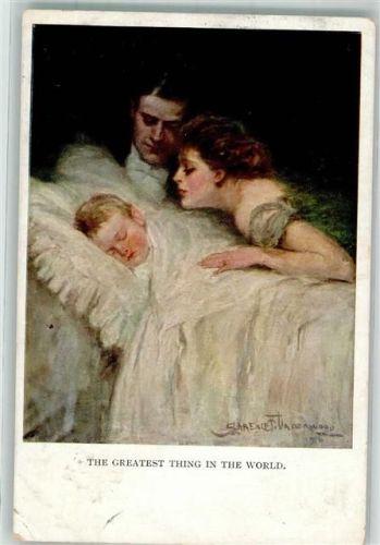 1913 Junge Eltern betrachten ihr schlafendes Kind M. Munk Nr. 742